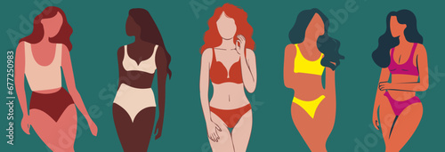 Minimalistic Illustration of 5 faceless Women