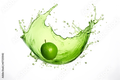 Green Juice Splash in Wavy Shape Isolated on White. Generative AI