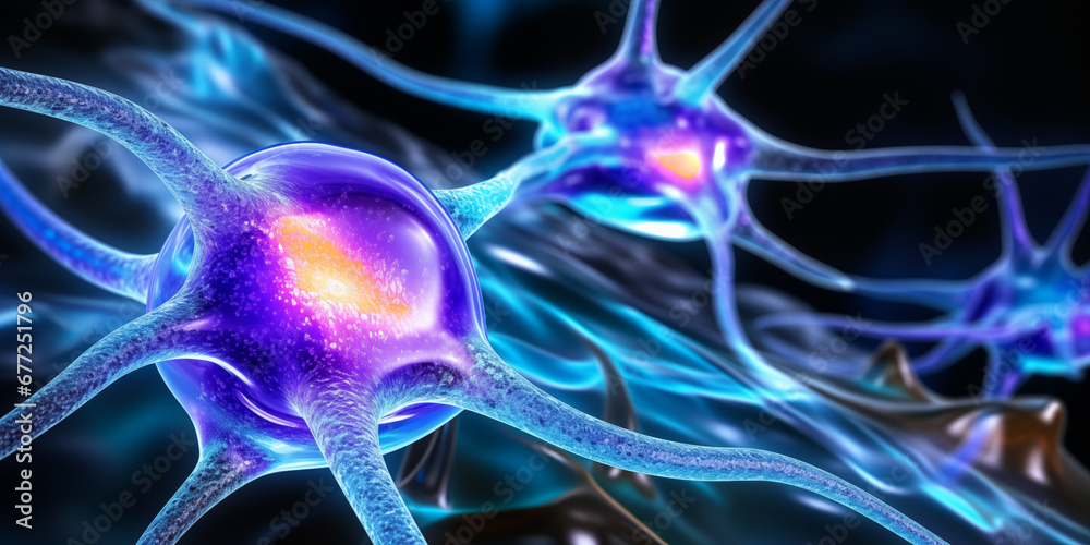 AI Illustration Of Neurons Close-up, Nerve Node, Neural Network, Brain ...