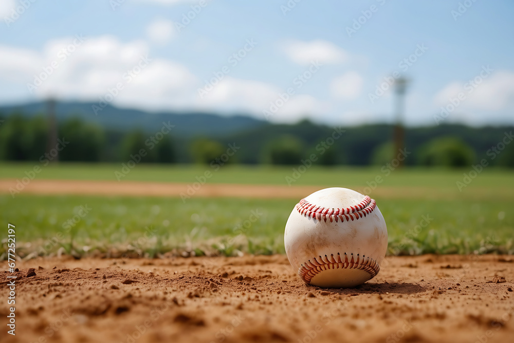 Baseball on the field in sunny day.