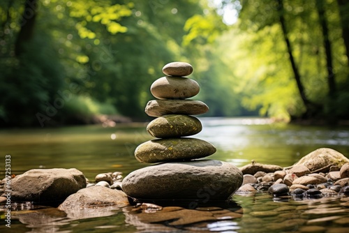 Tranquil and serene zen meditation garden with perfectly balanced stones for inner harmony and peace