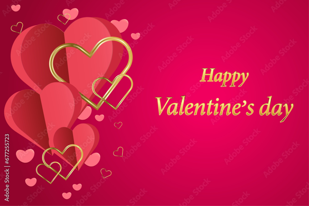 Valentine day banner template with paper and gold heart shaped decorations on luxury background.Vector romantic illustration.