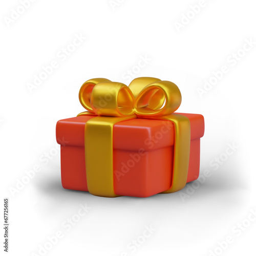 Realistic gift box close up. Red festive packaging for gift. Color template for New Year web advertising. Concept for packaging business. Image for bonus loyalty program