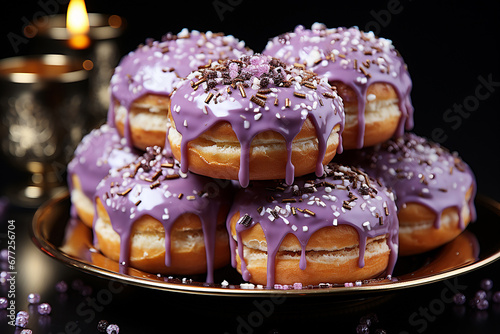 Colorful glazed doughnuts. Сoncept of Fat Thursday, Fat Tuesday, and Mardi Gras festival. AI © Julia