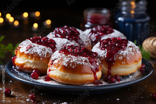German donuts - krapfen or berliner - filled with jam. Associated with the concepts of Fat Tuesday, Fat Thursday, and Mardi Gras festival. AI