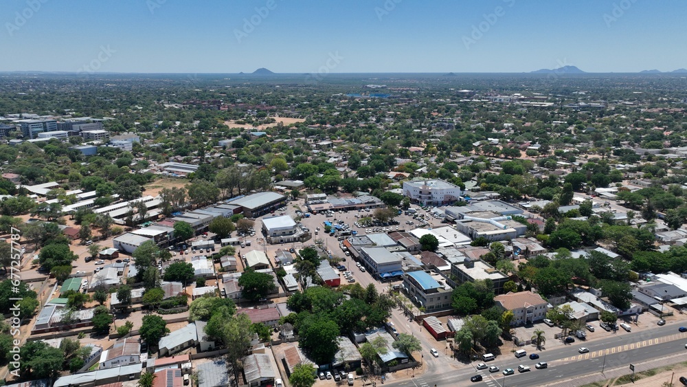 Aerial view of the African Mall centre in Gaborone, Botswana, Africa