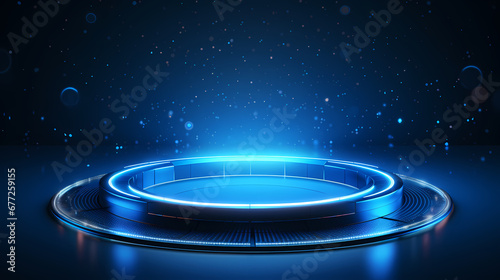 Blue technology circle product booth scene, e-commerce, podium, stage, product demonstration background, PPT background, 3D rendering