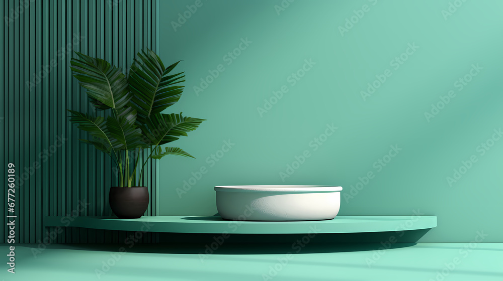 Green fresh and simple home product booth scene, e-commerce, podium, stage, product demonstration background, PPT background, 3D rendering