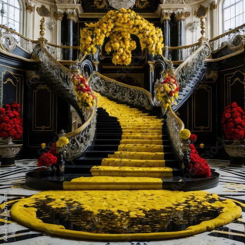 Floral marble palace yellow staircase, wedding maternity backdrop © Reha