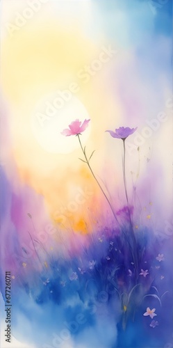 Close-up meadow flowers. Watercolor style. AI generated illustration