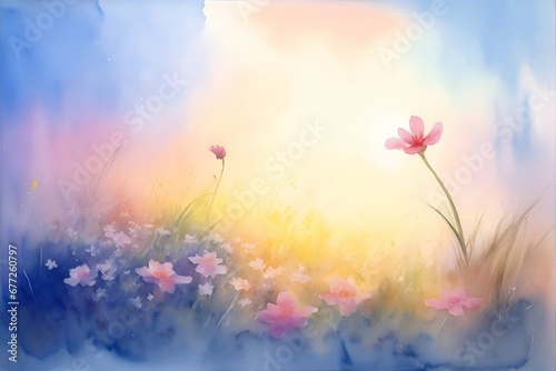 Close-up meadow flowers. Watercolor style. AI generated illustration © vector_master