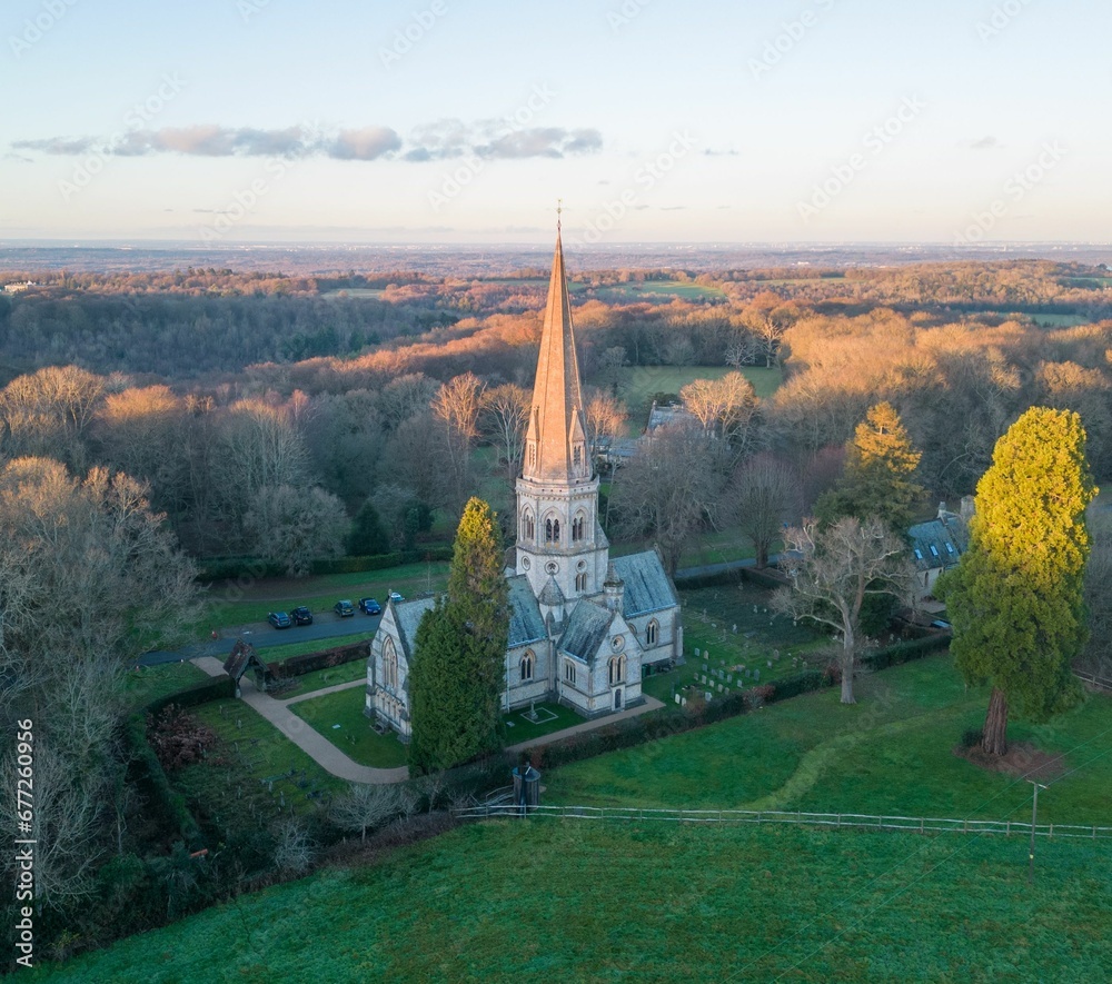 Aerial view of the St Barnabas Church, Ranmore