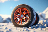 car wheels on the snow standing alone in the snow