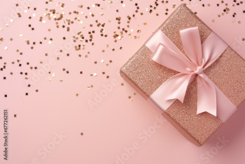 Gift box on the pink background. Christmas  birthday  saint valentine  mothers day concept