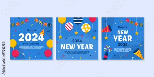 New Year Celebration Post for Social Media Post or Square Background Template