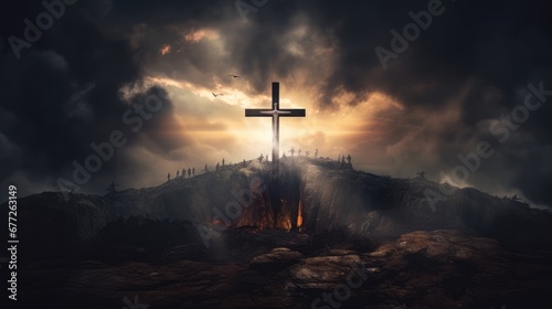 Resurrection - Light Cross Shape In Clouds - Risen - Jesus Ascends to Heaven Scene