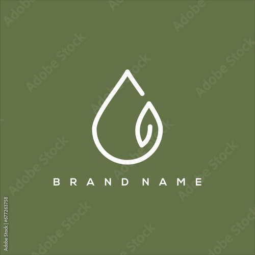 line art drops and leaves natural medical food and drink logo vector