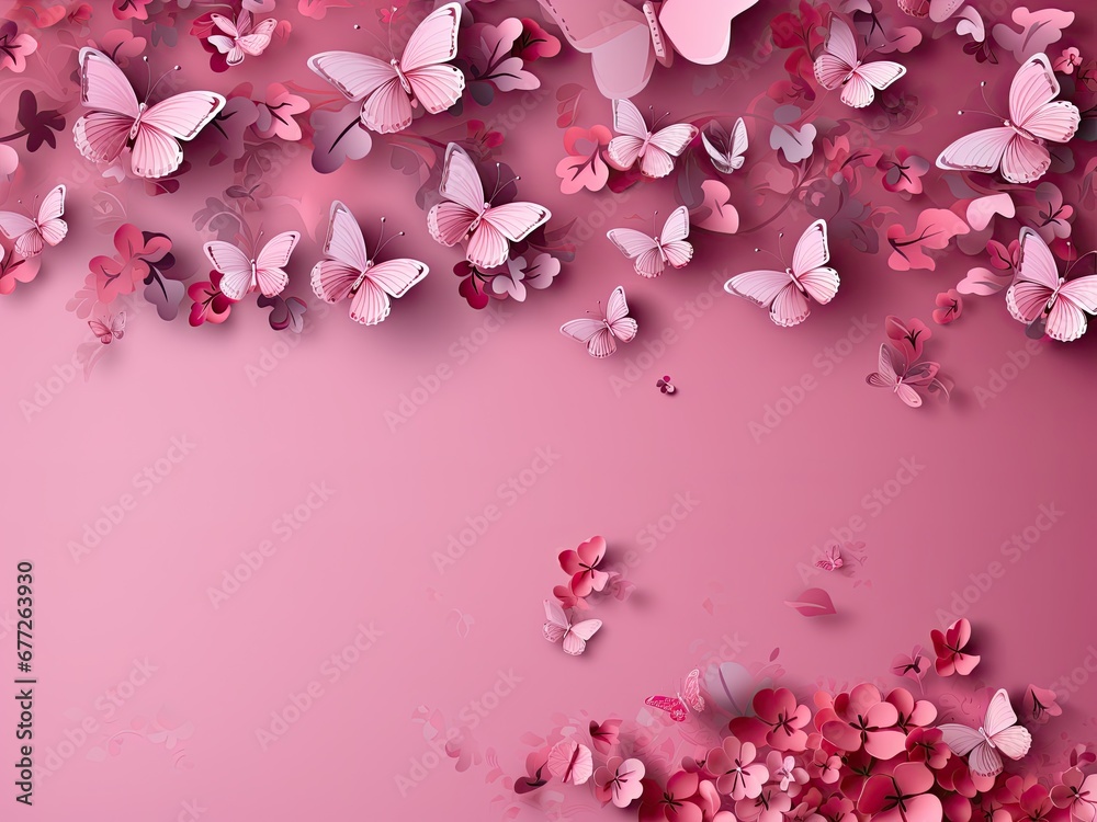 Red background of hearts, romantic paper clipping concept, top view. Beautiful cute hearts on a pastel pink table of a flat composition. Generated by AI.