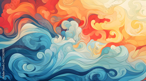 abstract background with blue and red waves photo