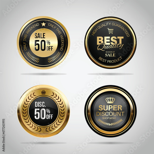 Luxury golden black badges and labels. Retro vintage circle badge design