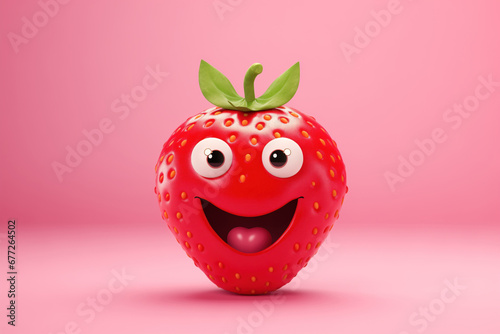 3D simple Strawberry fruit with happy character face © Lenuccia