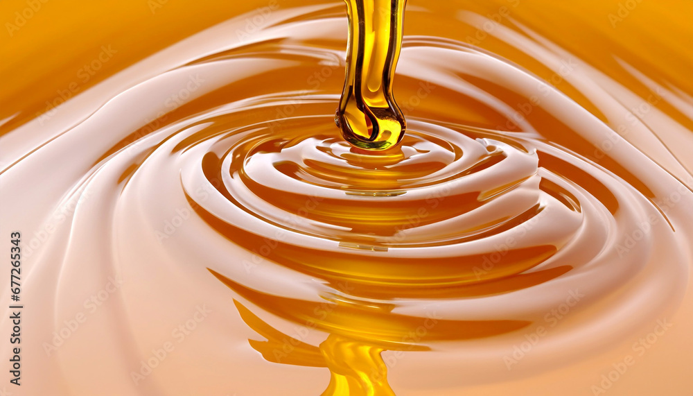 Pouring golden honey texture. Healthy and natural delicious sweets. Flow dripping yellow melted liquid. Food background.