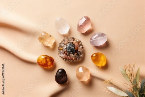 Reiki chakra crystals collection. Healing minerals for anti stress, positive energy flow and mindset balancing photo