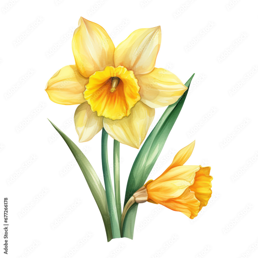 Yellow Daffodil Flower Botanical Watercolor Painting Illustration