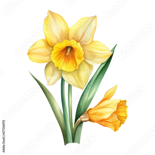 Yellow Daffodil Flower Botanical Watercolor Painting Illustration