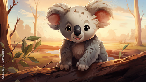 Filhote de coala fofo na planice - Ilustração infantil 3d  photo