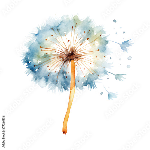 Blue Dandelion Flower Botanical Watercolor Painting Illustration