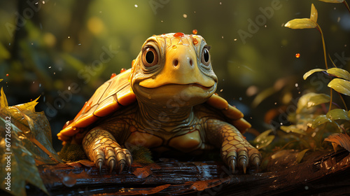 Tartaruga fofa na floresta tropical - Ilustração infantil 3d  photo