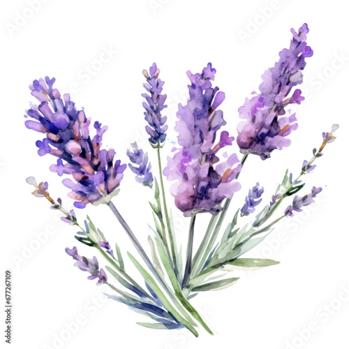 Purple Lavender Flower Botanical Watercolor Painting Illustration