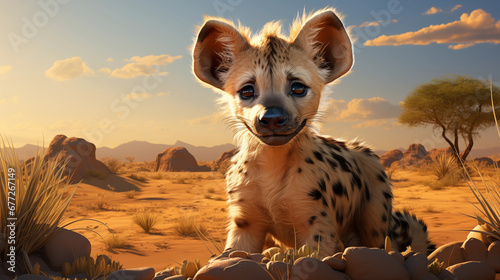 Filhote de hiena fofa na planice - Ilustração infantil   photo