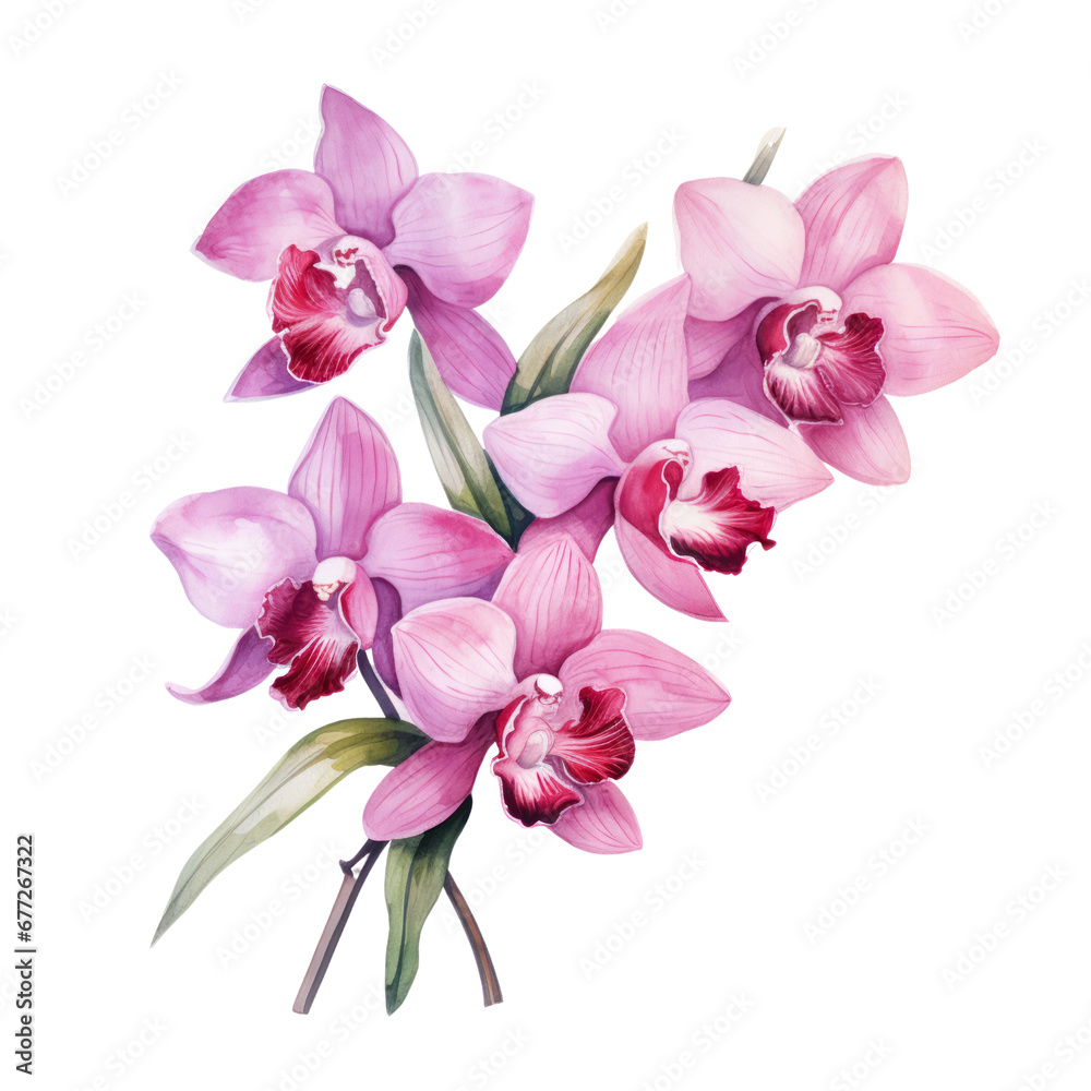 Magenta Orchid Flower Botanical Watercolor Painting Illustration