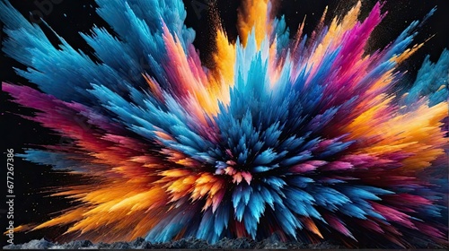 Vibrant Multi-Colored Particles Explosion Illumination Abstract Background: Colored Chalk Powder