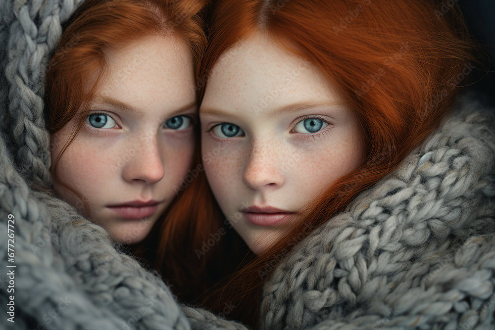 Funny cute two children wrapped in warm blanket enjoy spending time together Generative AI picture Funny cute two children wrapped in warm blanket enjoy spending time together Generative AI picture