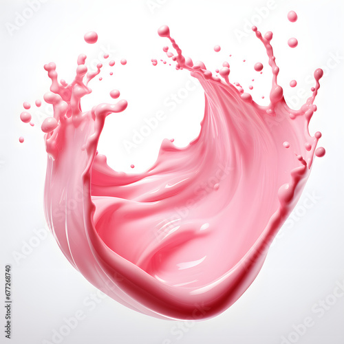 splash of yogurt, flying drops of pink milk in the air on a white back © MaskaRad