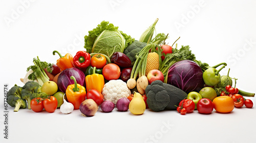 vegetables and fruits on a white background. Healthy food background.Generative AI