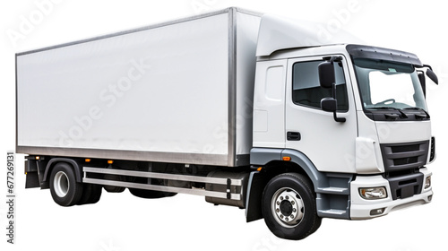 White truck isolated in white background, PNG.