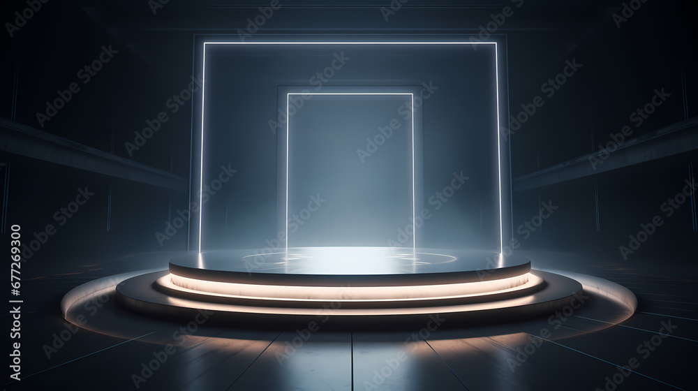 Technology podium lighting product booth scene, e-commerce, podium, stage, product demonstration background, PPT background, 3D rendering