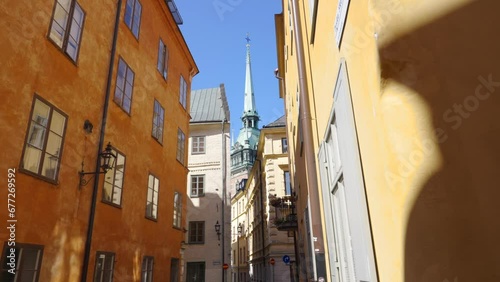 Sweden Stockholm Old Town or Gamla Stan. Beautiful old apartment buildings