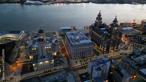 Wallpaper Mural Night aerial view of Three Graces buildings in Liverpool, England, UK Torontodigital.ca