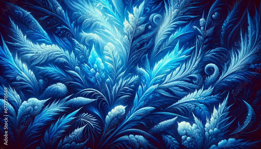 Winter blue ice frost background, rendered in a psychedelic and vibrant style, capturing the chilly essence of winter. Winter blue ice frost background, rendered in a psychedelic and vibrant style, capturing the chilly essence of winter.