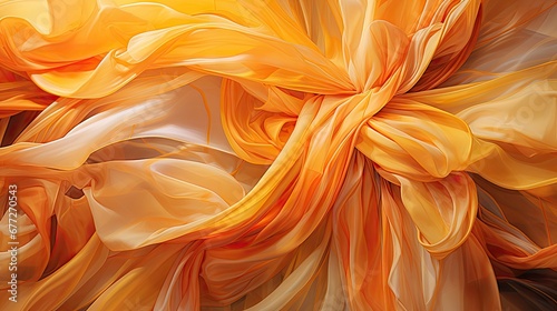  a painting of an orange and white flower with a brown center and yellow petals in the middle of the petals and the petals in the middle of the petals are blowing in the wind. generative ai