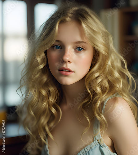 Portrait Of A Curly Blonde Haired Woman