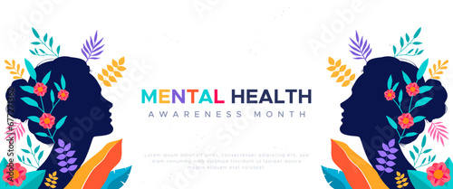design commemorating world mental health awareness month. let's care about mental health. design with a silhouette of a woman's head