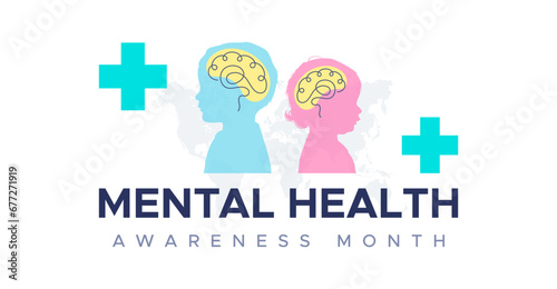 design commemorating world mental health awareness month. let's care about mental health. design with a silhouette of a woman's head