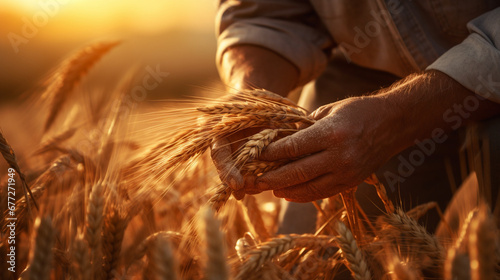 farmer harvests wheat in the field. Agriculture, business, harvest.Generative AI