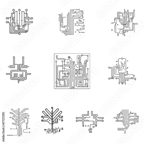 Set of circuit board patterns vectors